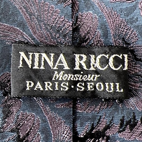 Nina Ricci Mens Tie 3.25 x 56 Short Doves in Flight 100% Silk Blue Purple Black - Picture 4 of 11